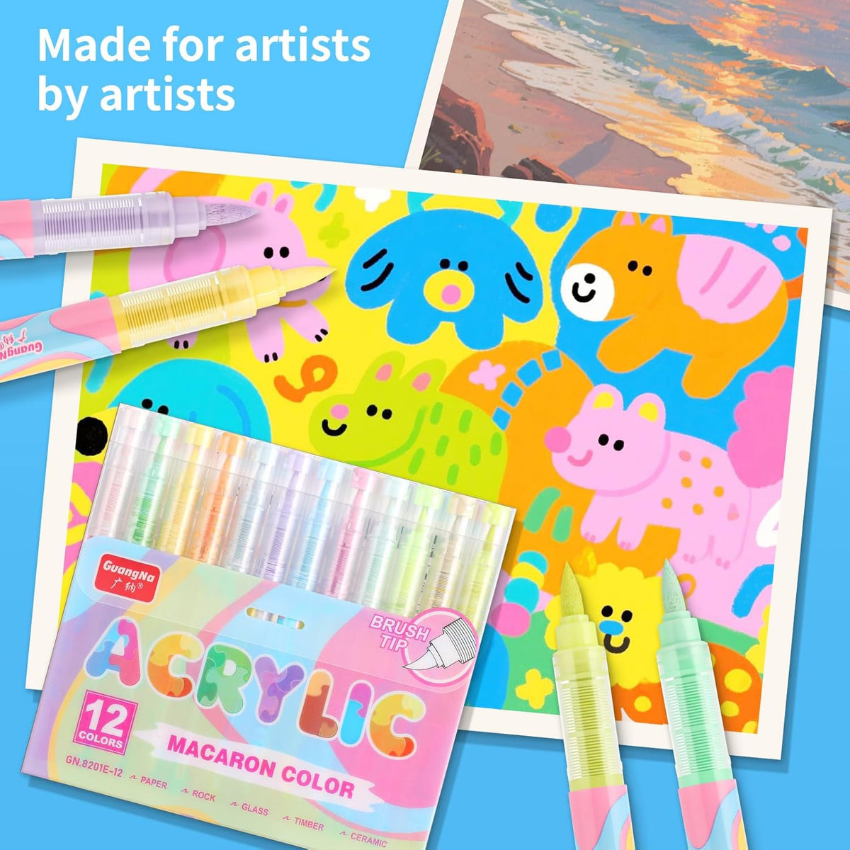 Guangna 8201 Macaron Acrylic Markers 12-Pack