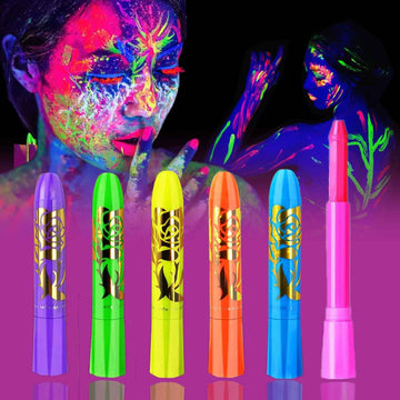 6 Color Glow in The Black Light UV Face Paint Crayon Markers for Kids - TTpen