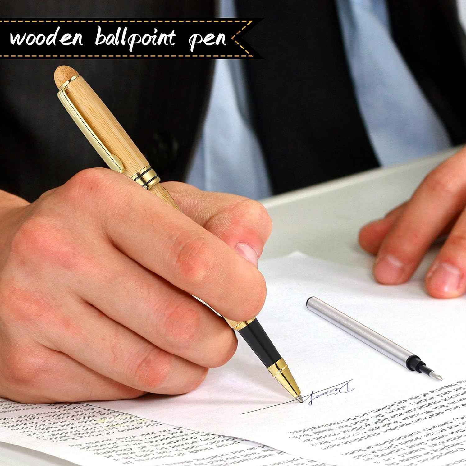 2 Pieces Bamboo Wooden Ballpoint Pen Handcrafted Rosewood Pens - TTpen