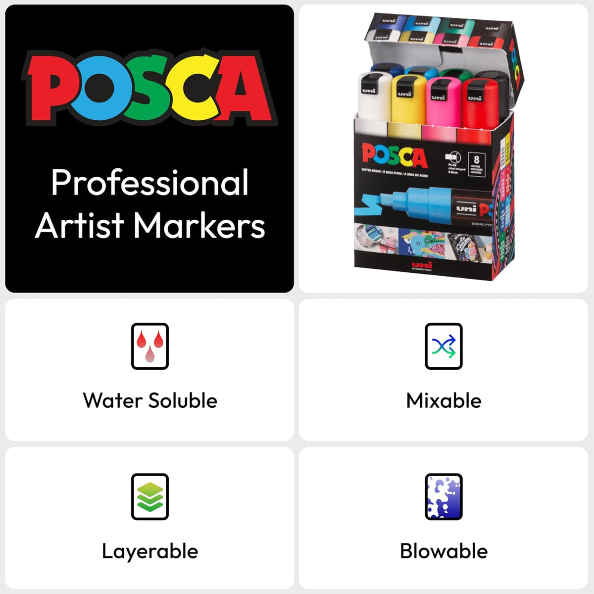 Uni Posca PC-8K Basic Markers 8-Pack