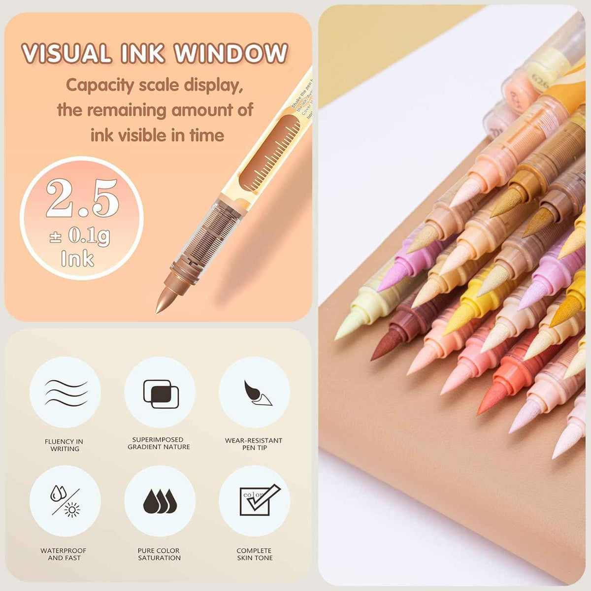 Guangna Macaron Art Markers,24 Color Soft Brush Tip Acrylic Paint Pens