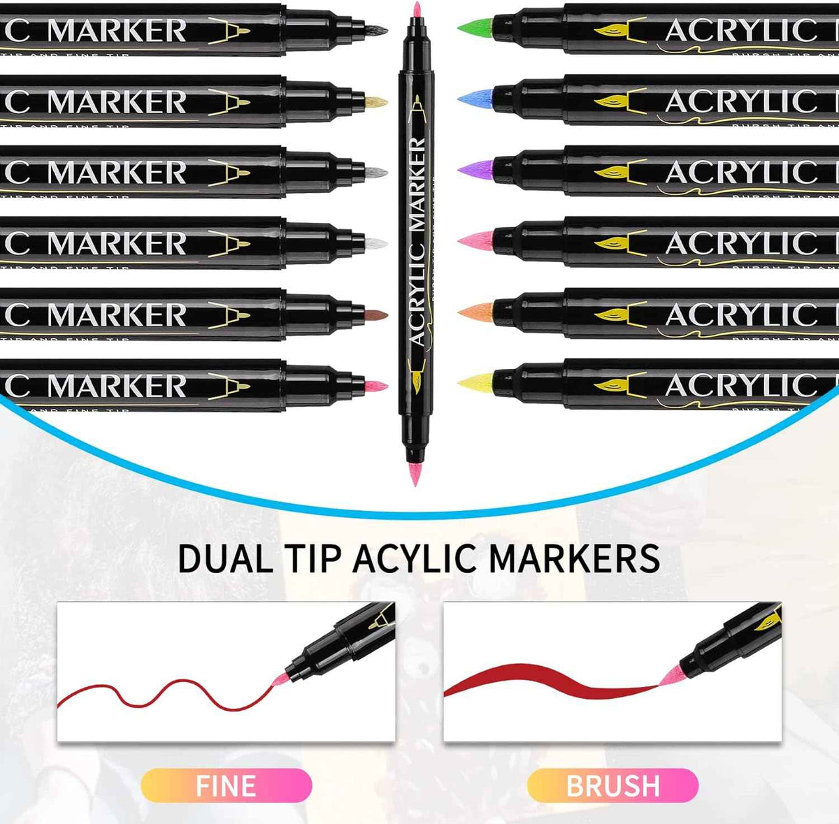 Guangna 12 Colors Dual Brush Tip Acrylic Paint Markers - TTpen