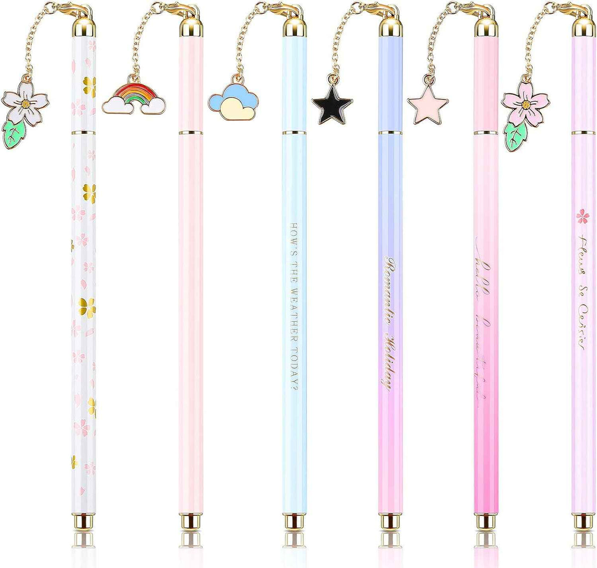 6 Pieces Metal Ballpoint Pens with Cute Pendant Black Ink - TTpen