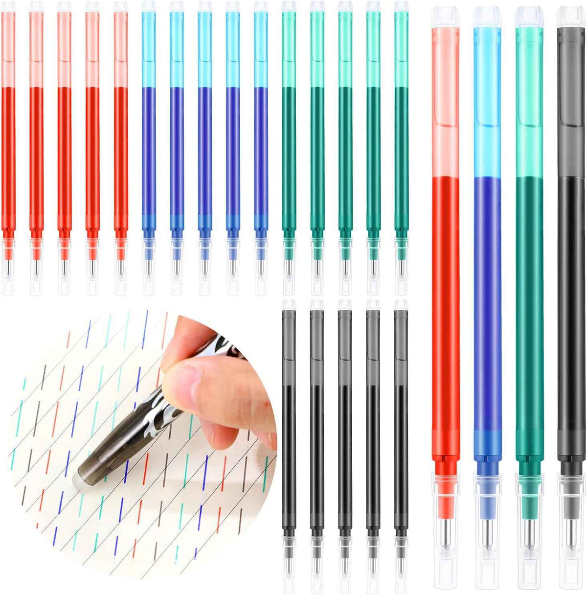 24pcs Erasable Gel Ink Pen Refills Fine Point 0.5 mm (Black,Red,Green,Blue) - TTpen