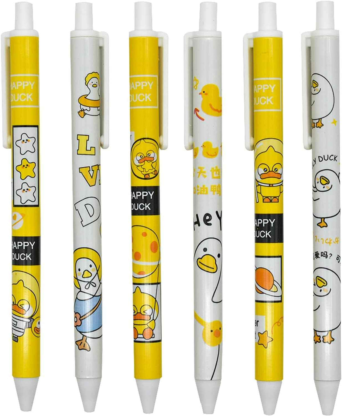 12PCS Little Yellow Duck Print Retractable Gel Pens Black Ink For Kids - TTpen