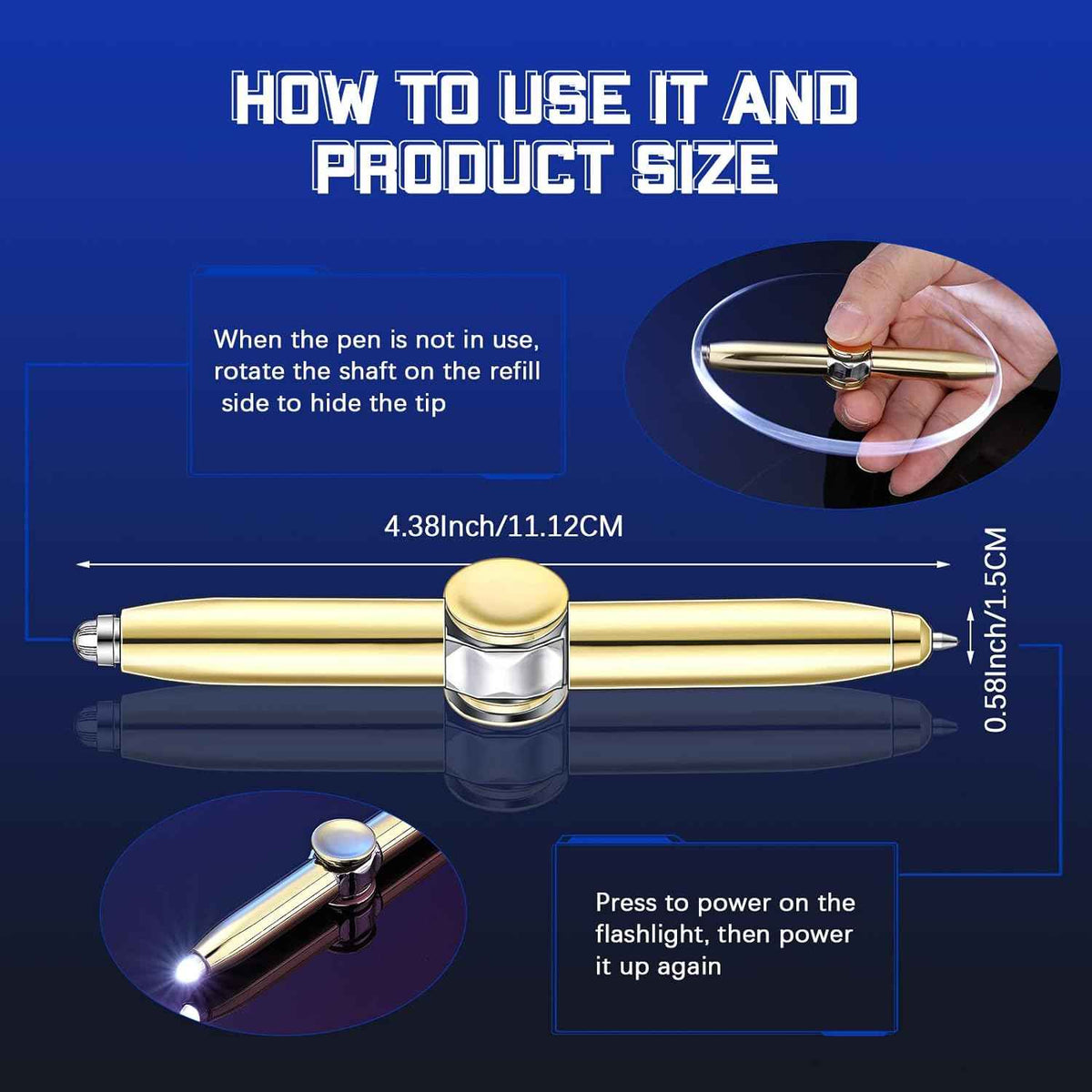 2Pcs Fidget Spinning Pen with LED Light Stress Reducer Ballpoint Pen - TTpen
