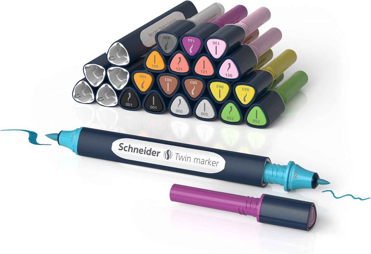 Schneider Twin Marker Paint-It 040 Brush & Round Tip 10 Colors(27 Pieces)