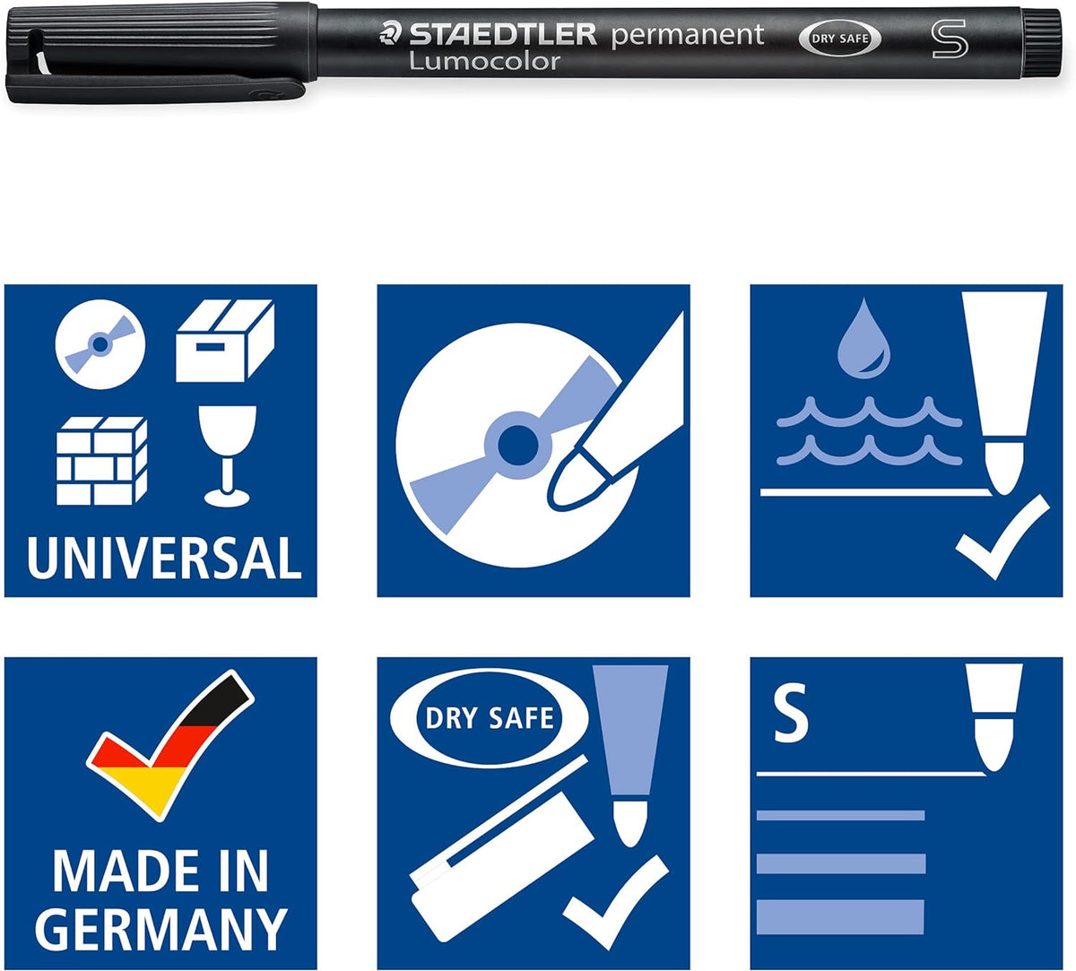 Staedtler Lumocolor 313S Permanent Markers SuperFine Tip 0.4mm,4 Color