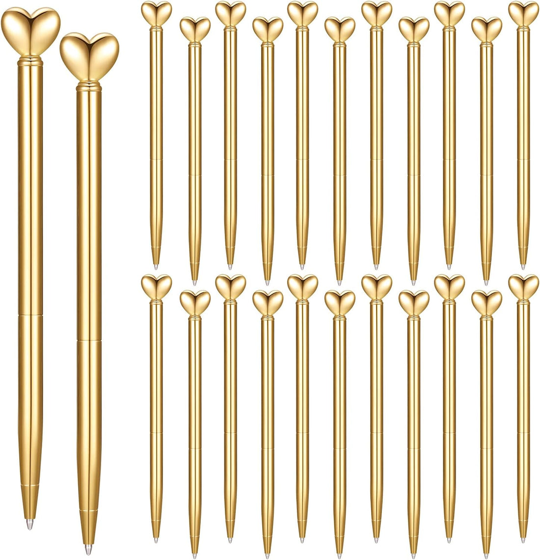 24Pcs Heart Shaped Retractable Metal Ballpoint Pens Gold