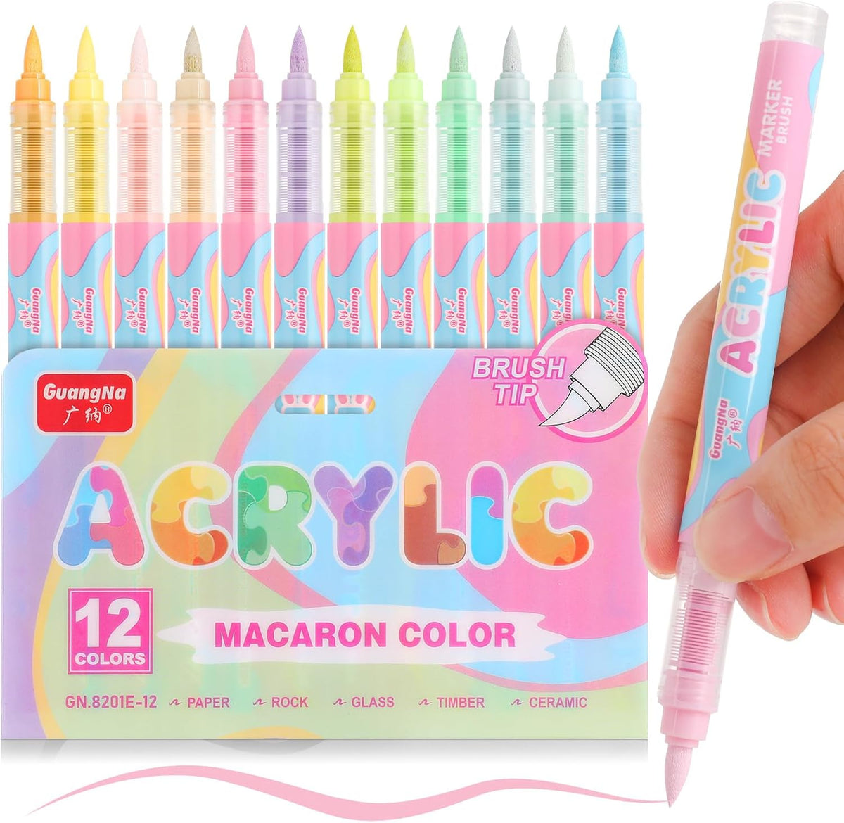 Guangna 8201 Macaron Acrylic Markers 12-Pack