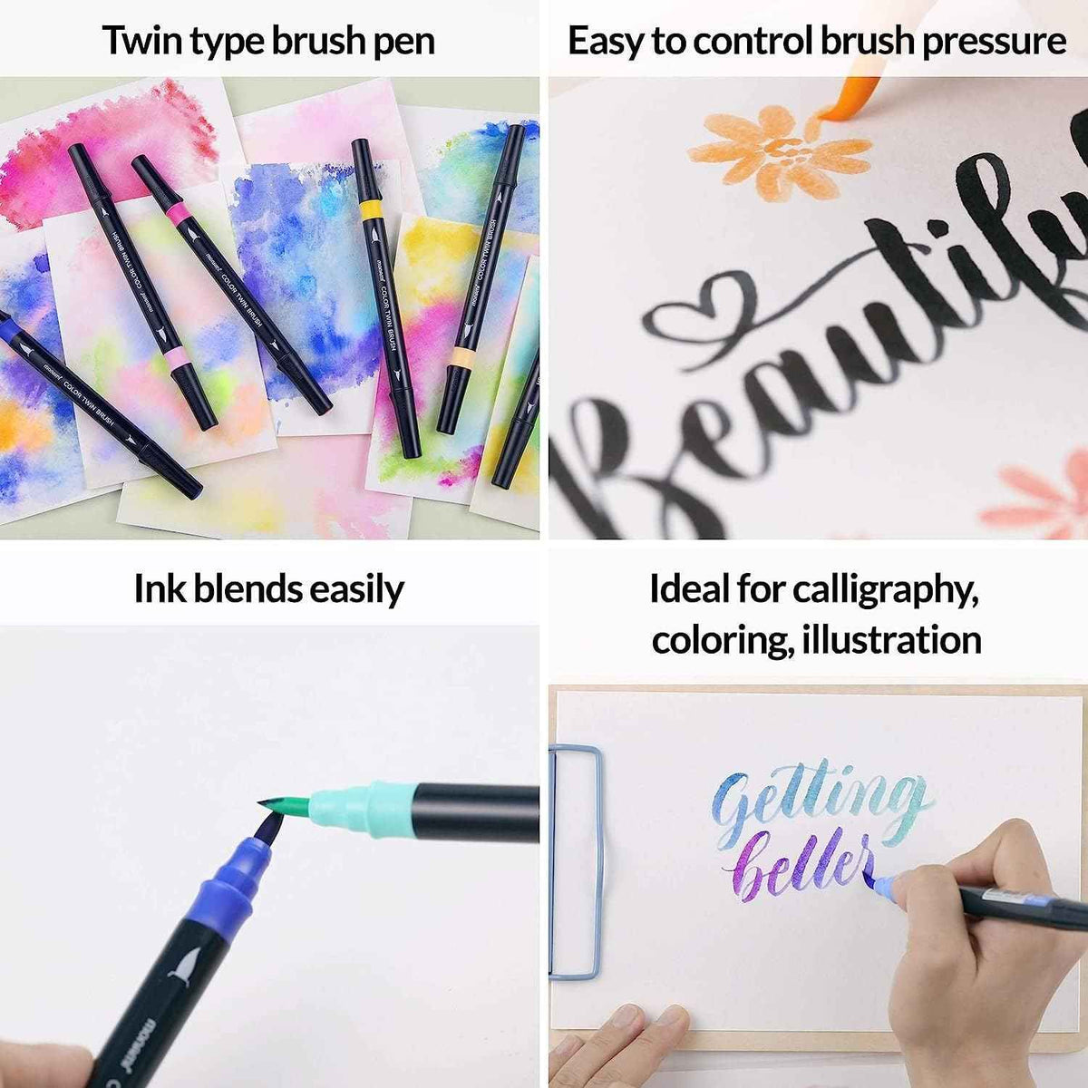 MONAMI Color Twin Brush Marker Pens,Pastel Color  6-Pack
