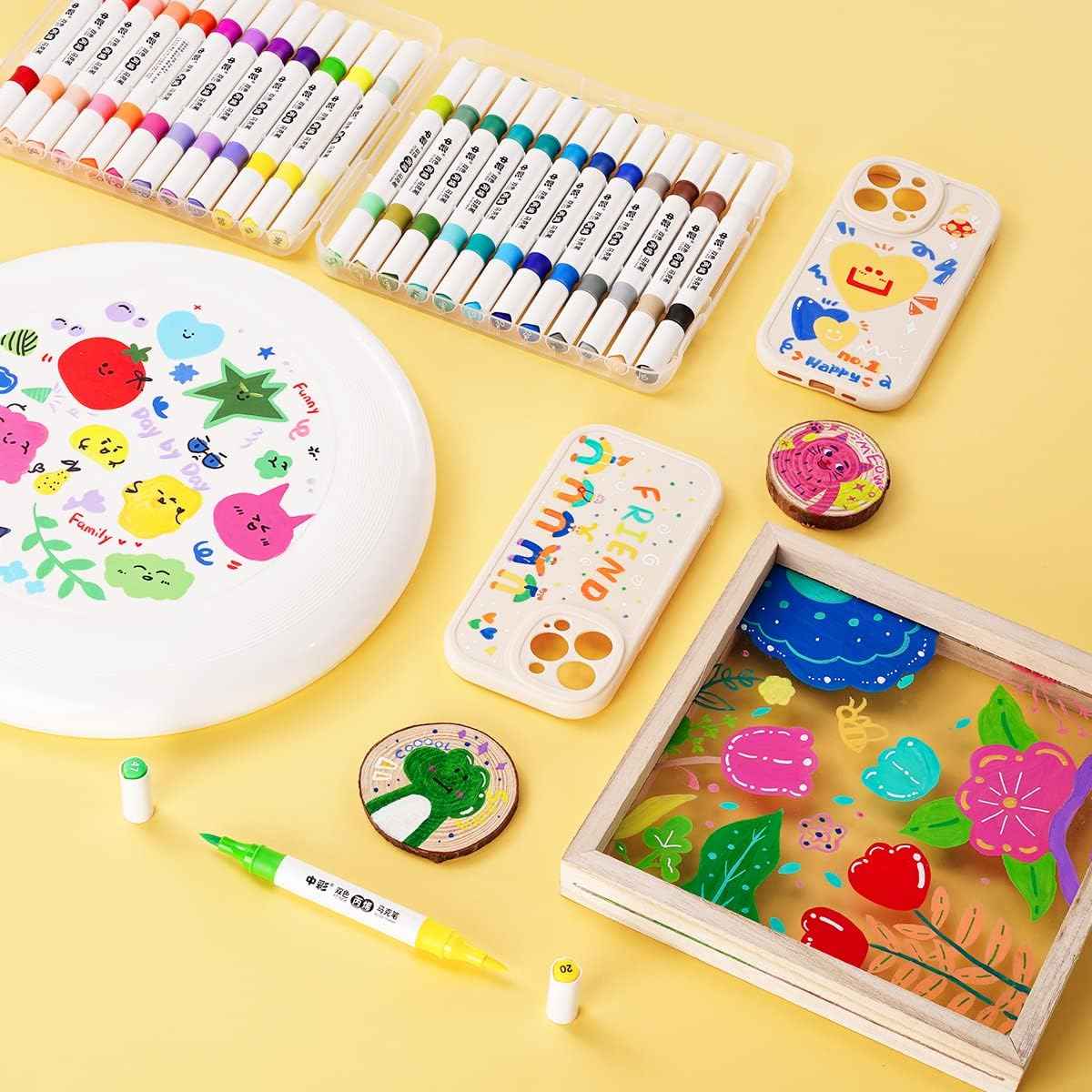 48 Colors Acrylic Paint Markers,24PCS Dual Colors Brush Paint Pens - TTpen