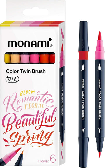 MONAMI Flower Twin Brush Markers 6-Pack
