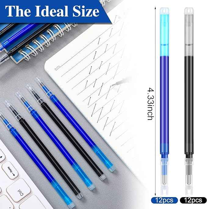 24 Pieces Erasable Gel Ink Pen Refills Point 0.7 mm (Black,Blue) - TTpen