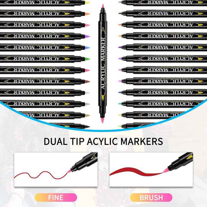 Guangna 60 Colors Dual Brush Tip Acrylic Paint Markers - TTpen