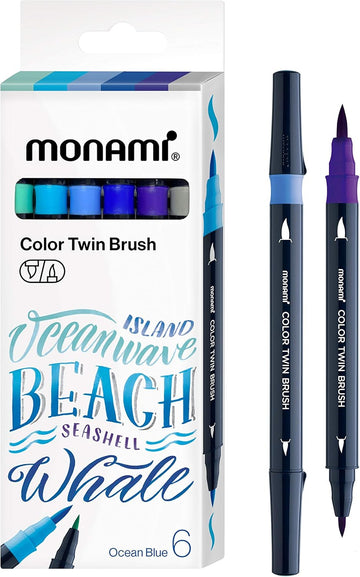 MONAMI Ocean Blue Twin Brush Markers 6-Pack