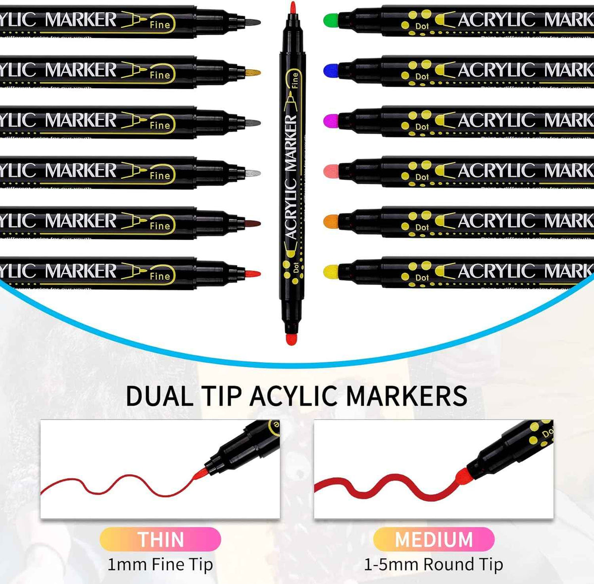 Guangna 60 Colors Acrylic Paint Markers Dual Tip(1-5mm) - TTpen