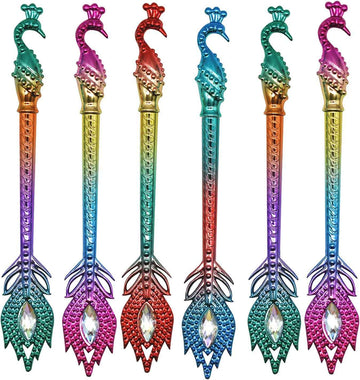 12PCS Dazzling Phoenix Peacock Feather Gel Pens 0.5mm Blue Ink - TTpen
