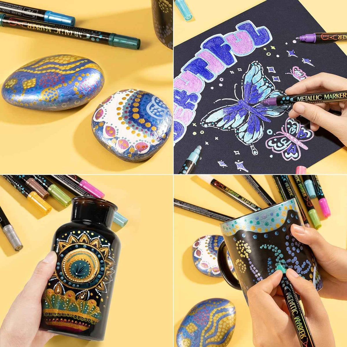 Guangna 24 Colors Metallic Paint Twin Marker Pens with Dot and Fine Tip - TTpen