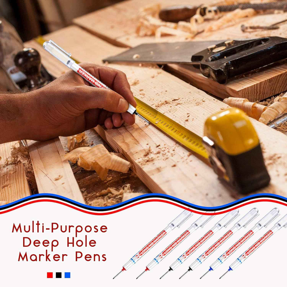 6PCS Deep Drill Hole Long Nib Waterproof Marker Pens Red Black Blue - TTpen