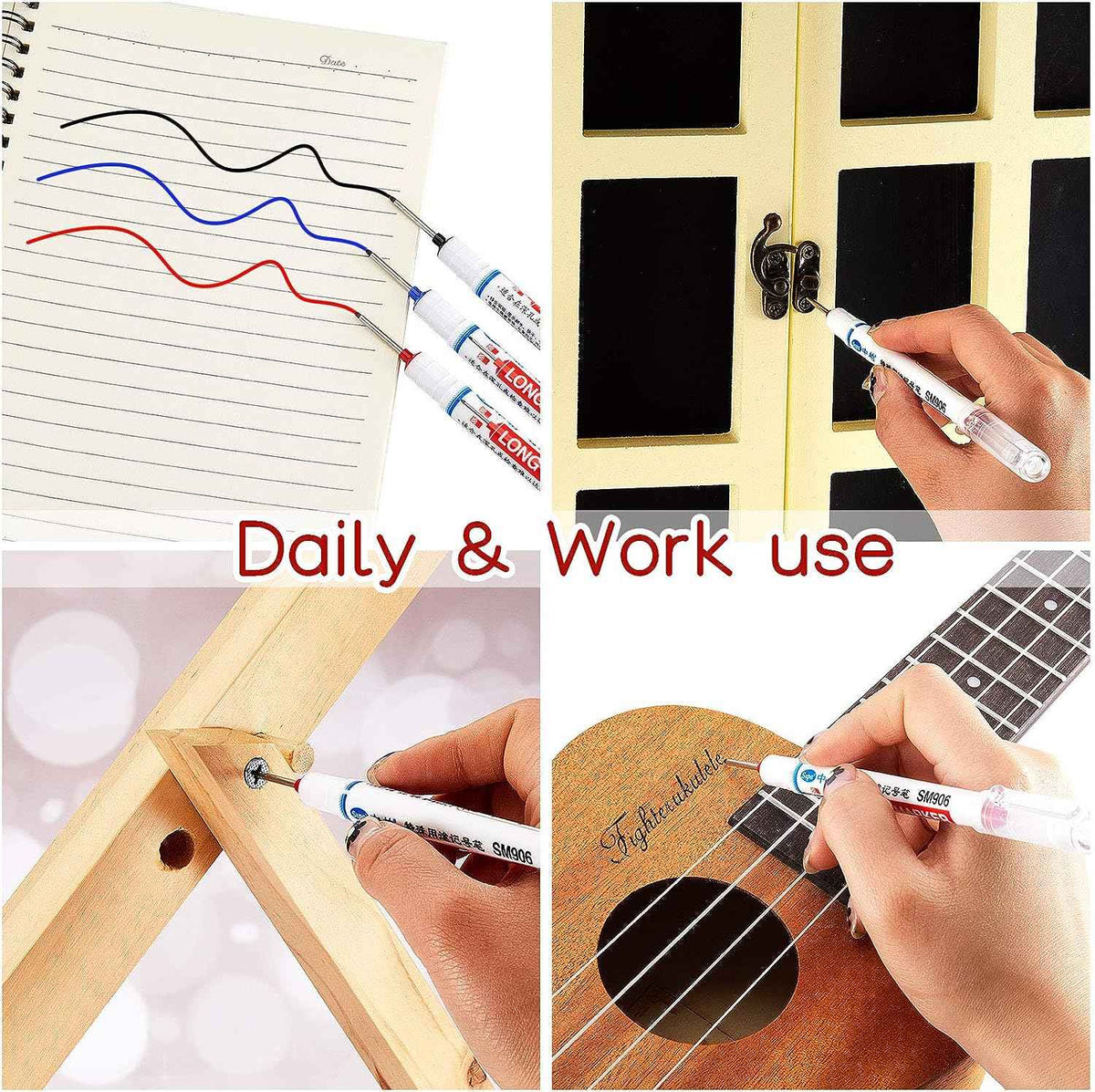 6PCS Deep Drill Hole Long Nib Waterproof Marker Pens Red Black Blue - TTpen