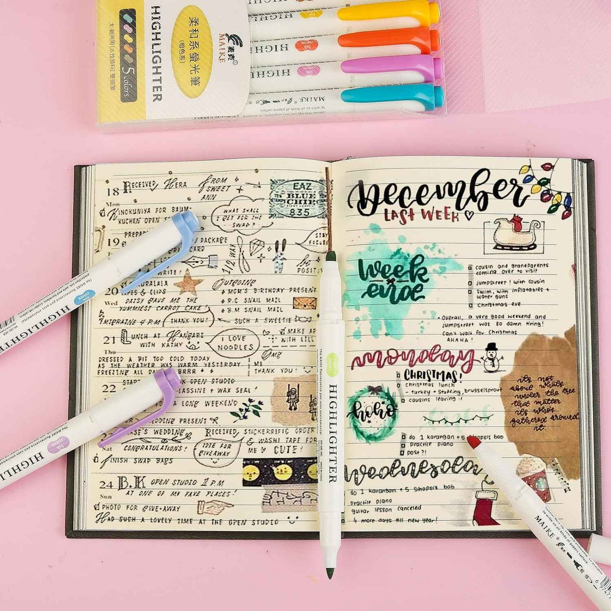 MAIKE Real Mild Pastel Highlighters 5 Warm Colors Markers - TTpen