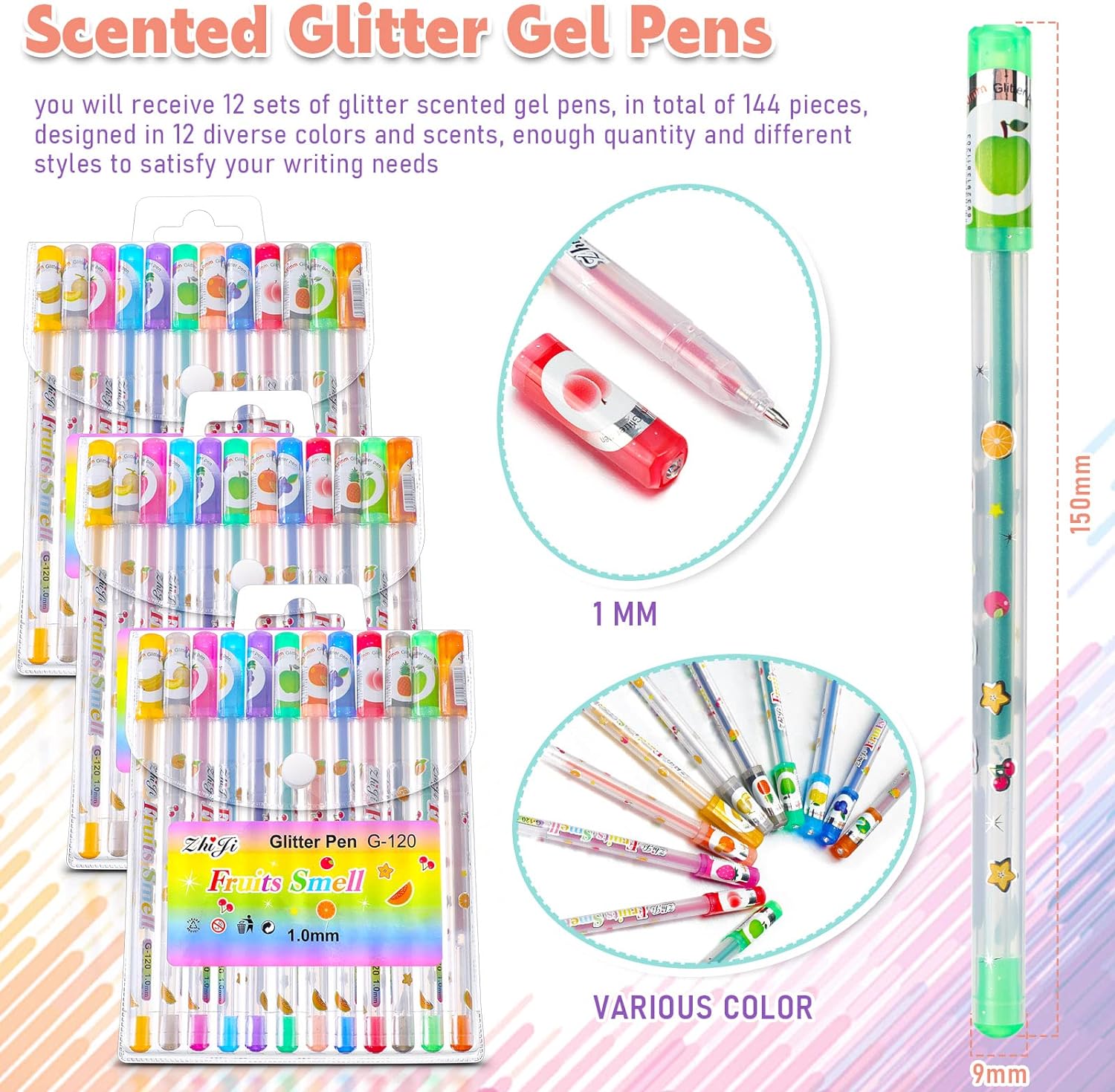 144Pcs Scented Glitter Gel Pens Multicolor Fun Pens