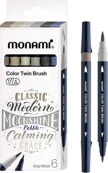 MONAMI Grey Mood Twin Brush Markers 6-Pack