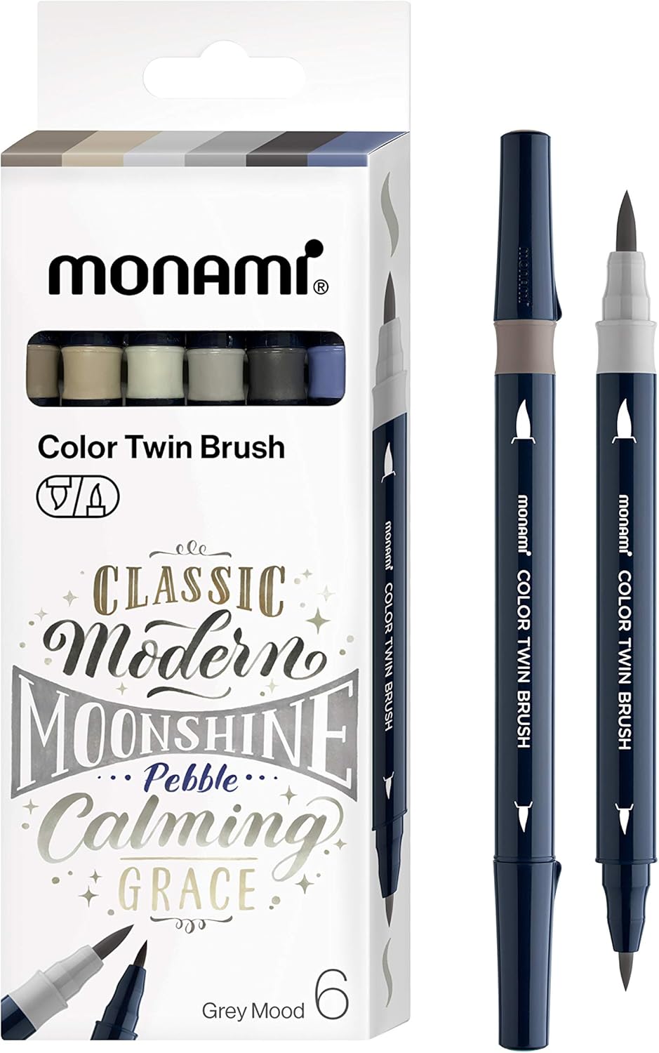MONAMI Grey Mood Twin Brush Markers 6-Pack