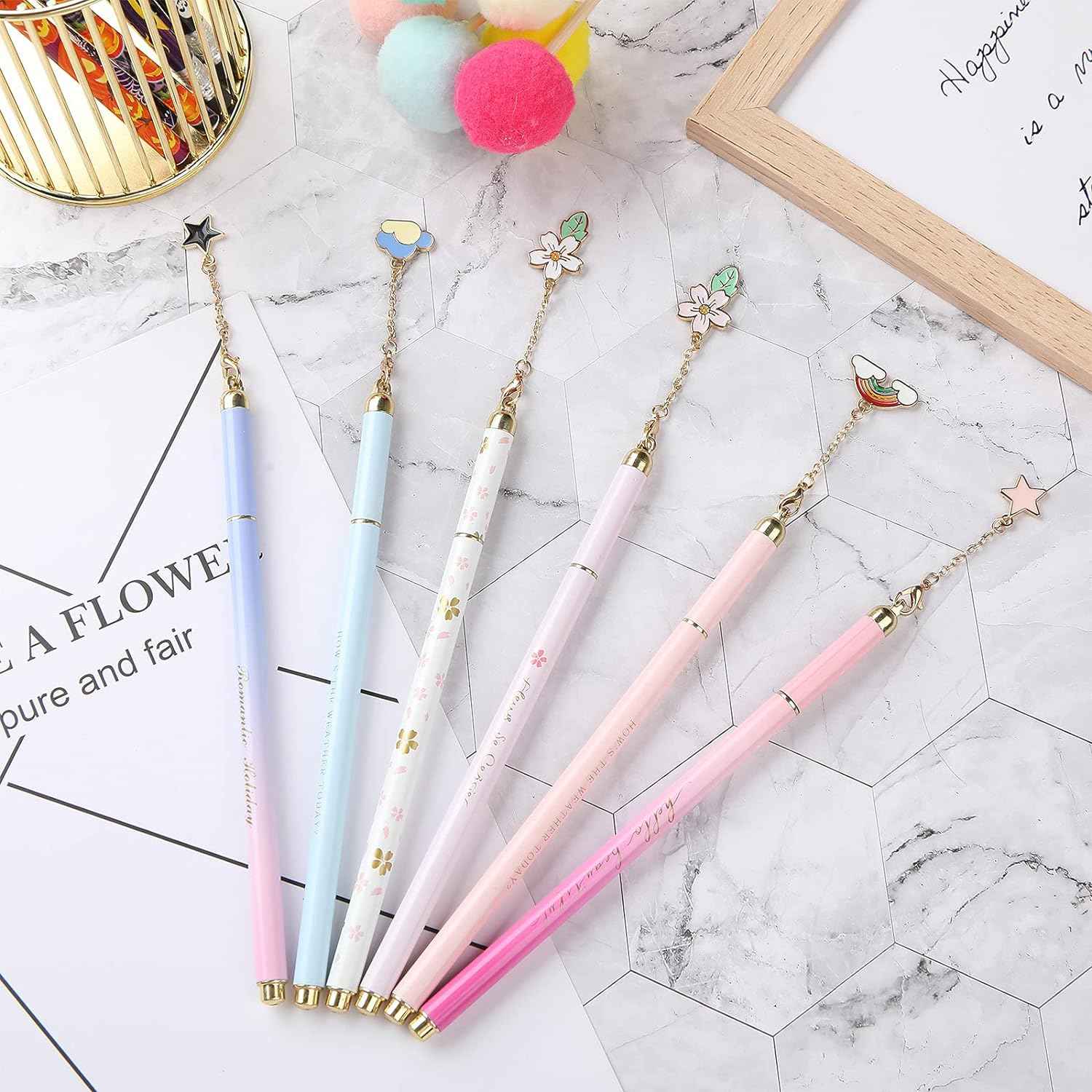 6 Pieces Metal Ballpoint Pens with Cute Pendant Black Ink - TTpen
