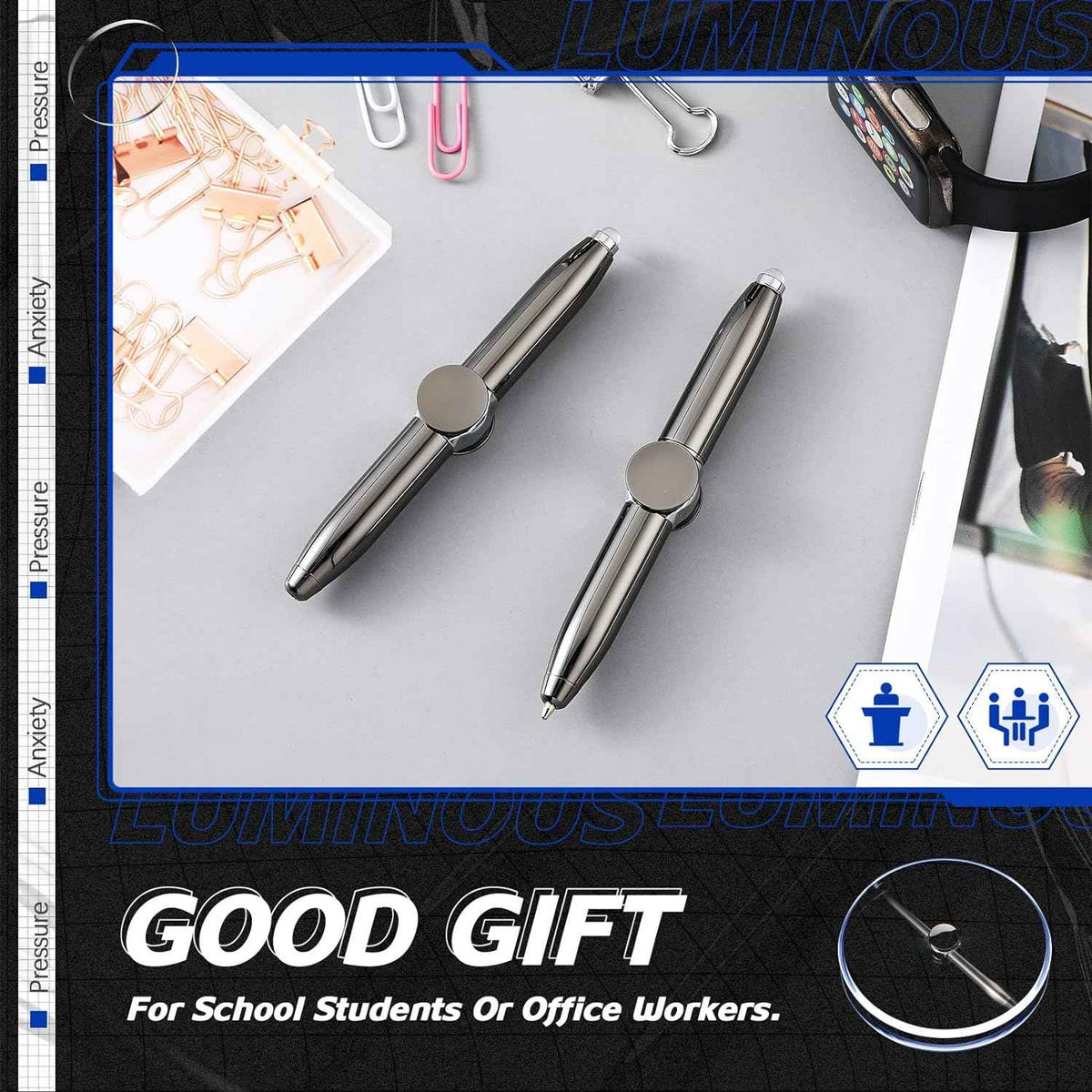 2Pcs Fidget Spinning Pen with LED Light Stress Reducer Ballpoint Pen - TTpen