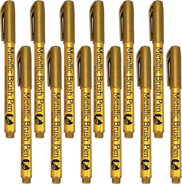 12pcs Metallic Brush Craftwork Marker Pens Gold - TTpen