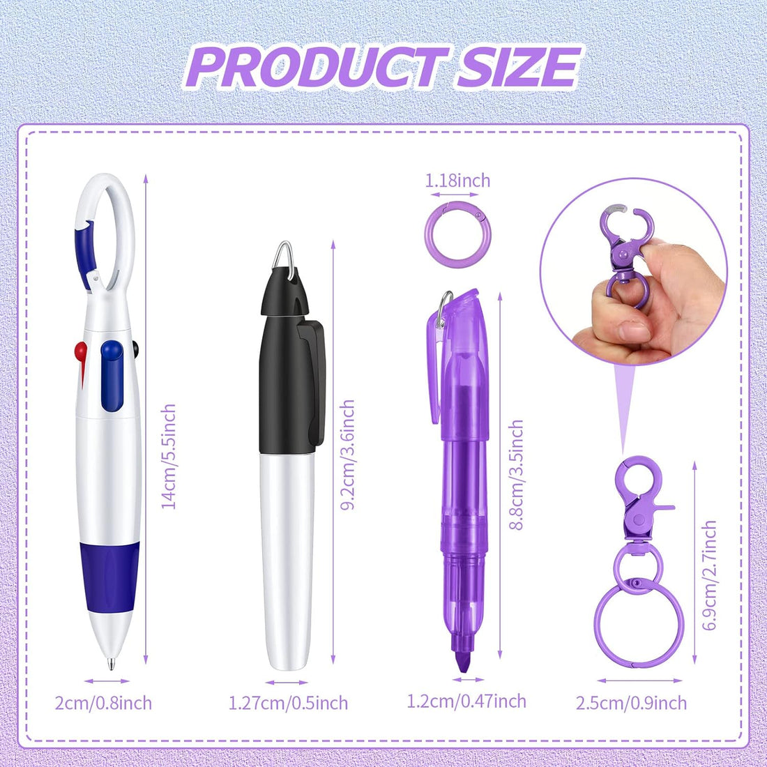 Nurse Ballpoint Highlighter Marker Pen Set with Keychain Clip Blue, Purple