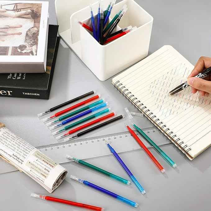24pcs Erasable Gel Ink Pen Refills Fine Point 0.5 mm (Black,Red,Green,Blue) - TTpen