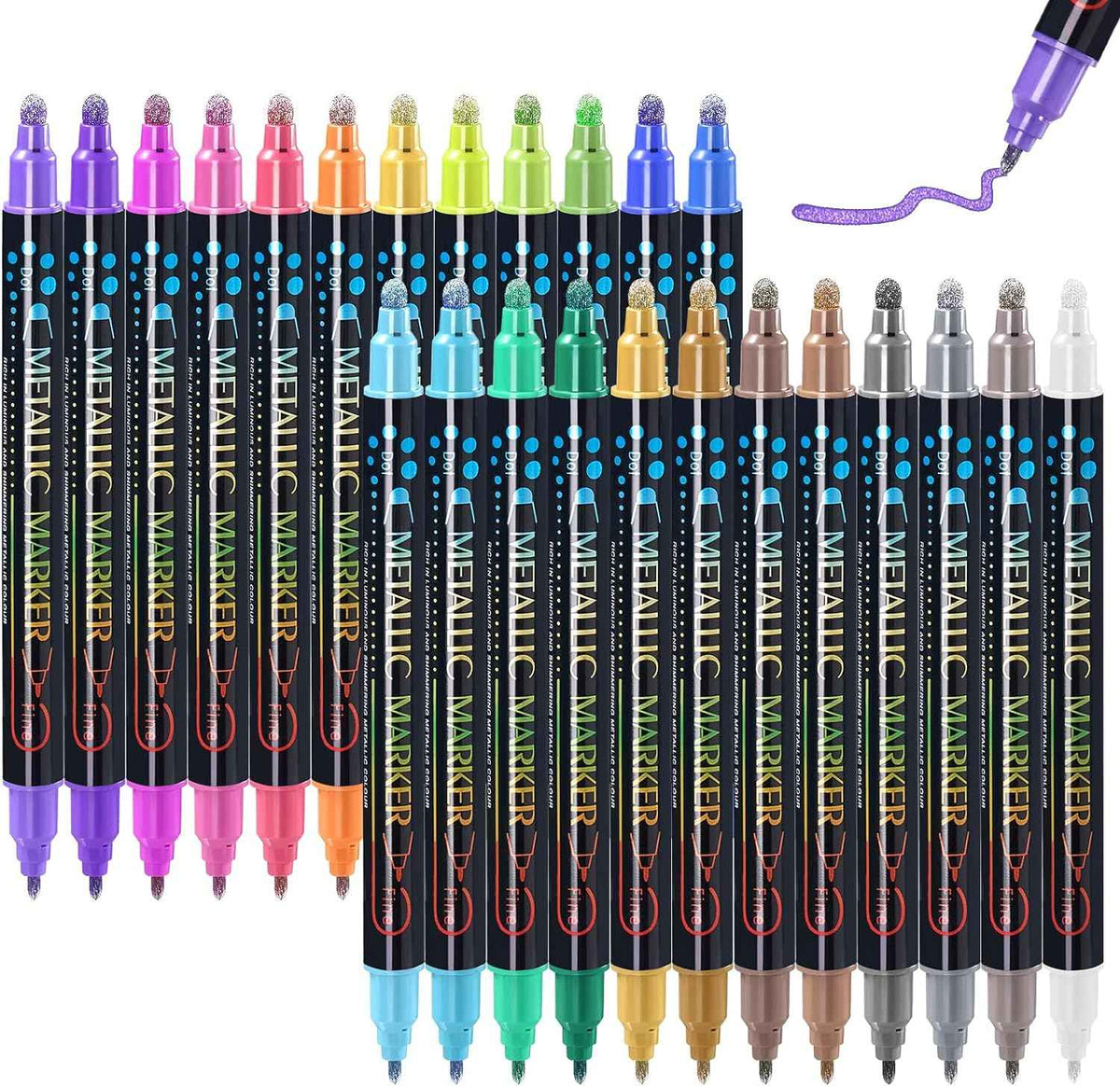 Guangna 36 Colors Metallic Paint Twin Marker Pens with Dot and Fine Tip - TTpen