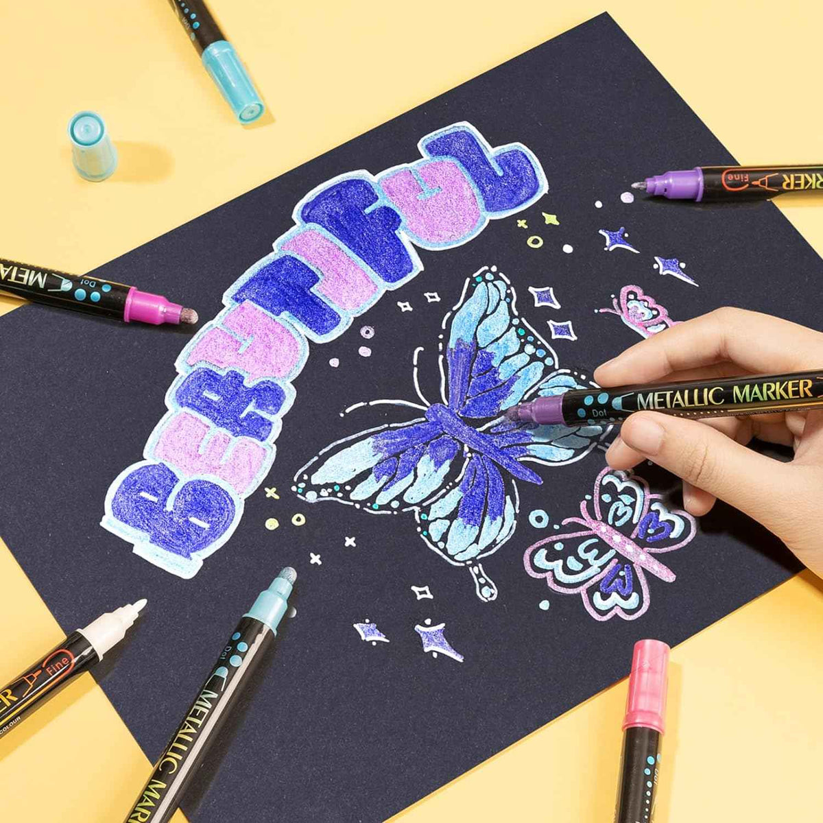 Guangna 12 Colors Metallic Paint Twin Marker Pens with Dot and Fine Tip - TTpen
