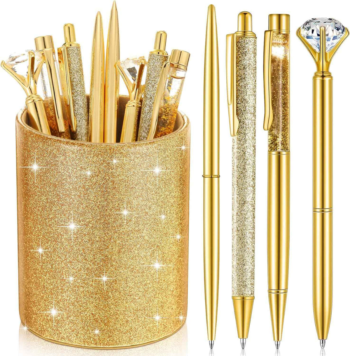 8Pcs Crystal Glitter Ballpoint Pens with Pen Holder for Desk Organizer - TTpen