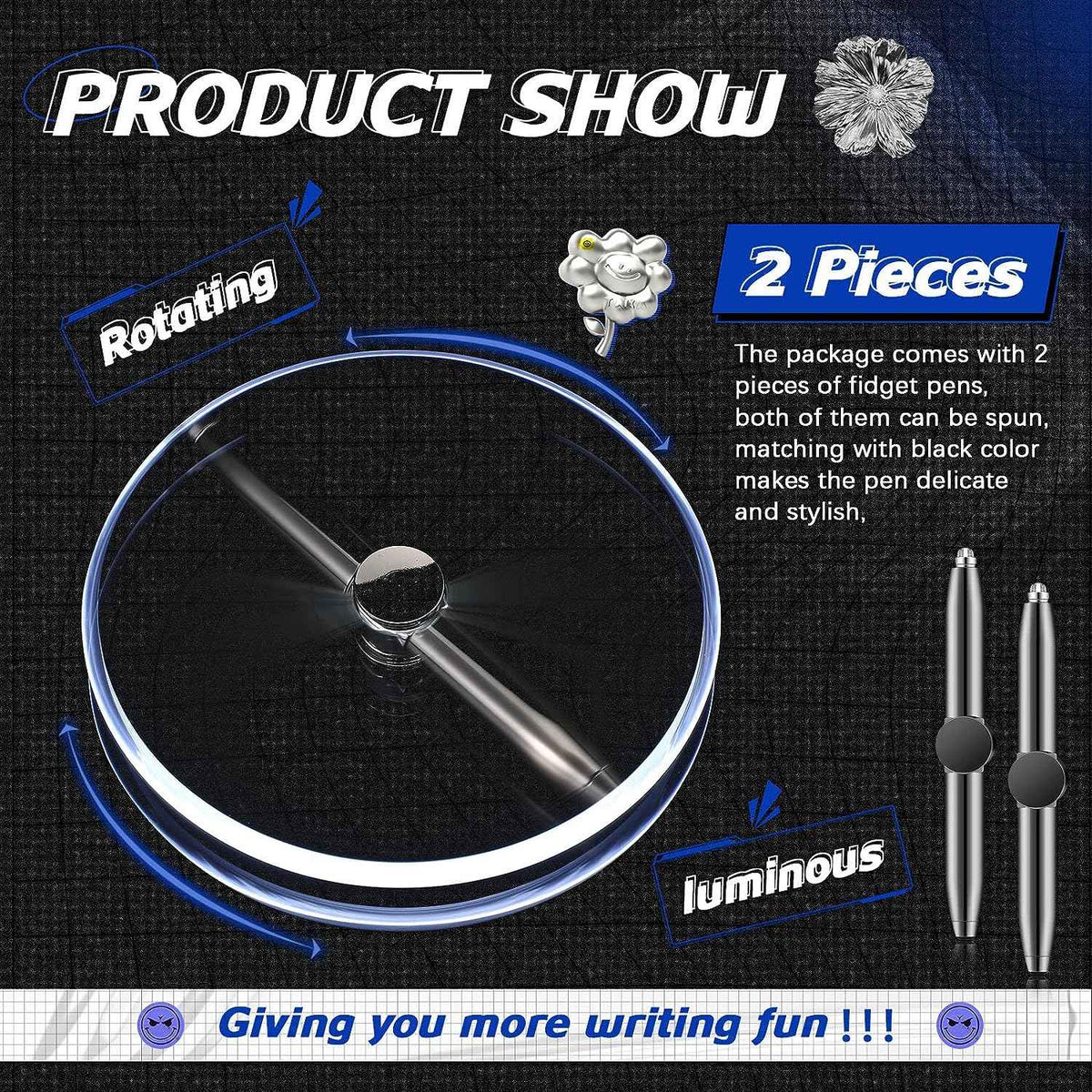 2Pcs Fidget Spinning Pen with LED Light Stress Reducer Ballpoint Pen - TTpen