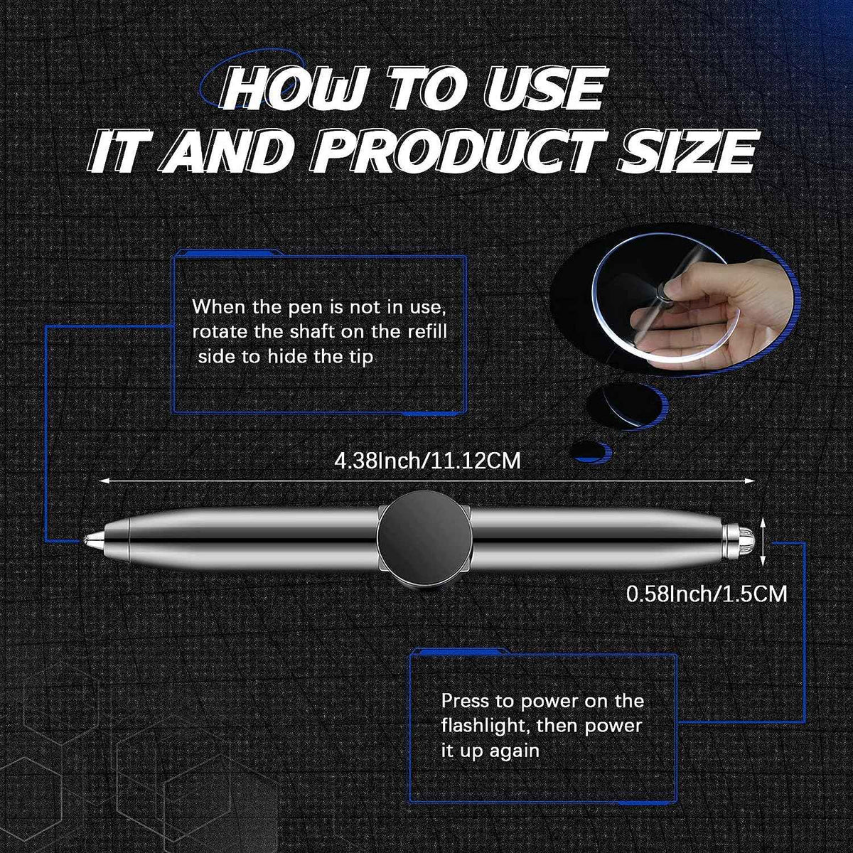 2Pcs Fidget Spinning Pen with LED Light Stress Reducer Ballpoint Pen - TTpen
