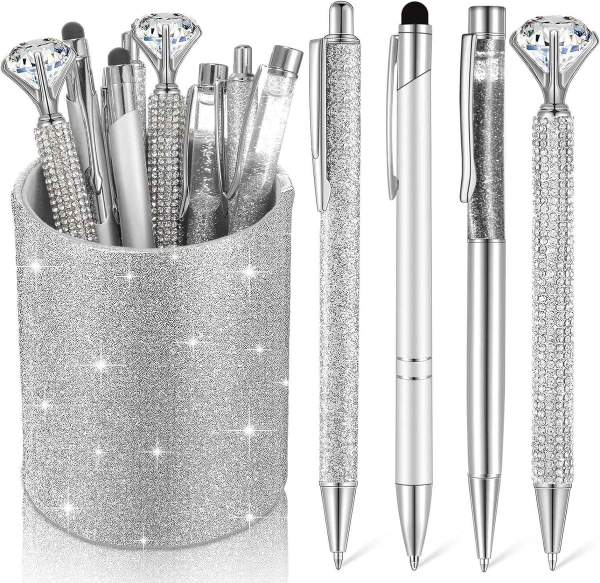 8Pcs Crystal Glitter Ballpoint Pens with Pen Holder for Desk Organizer - TTpen