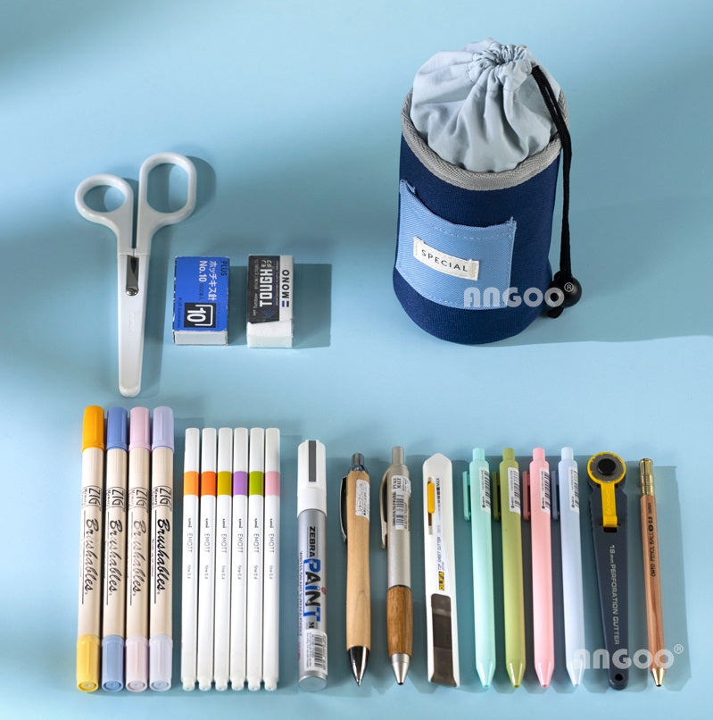 Angoo Drawstring Stand-Up Pencil Case 20-Marker Organizer Desk Pen Holder