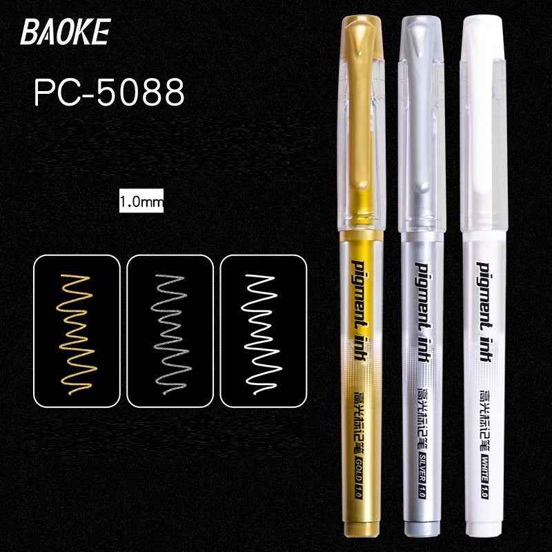 BAOKE PC-5088 Pigment Ink Gold/Silver/White Gel Pens 1.0mm