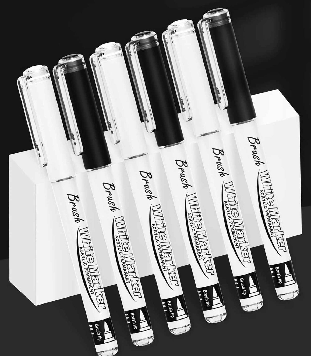 Black White Brush Tip Acrylic Paint Marker Pens Set, 10 Pack