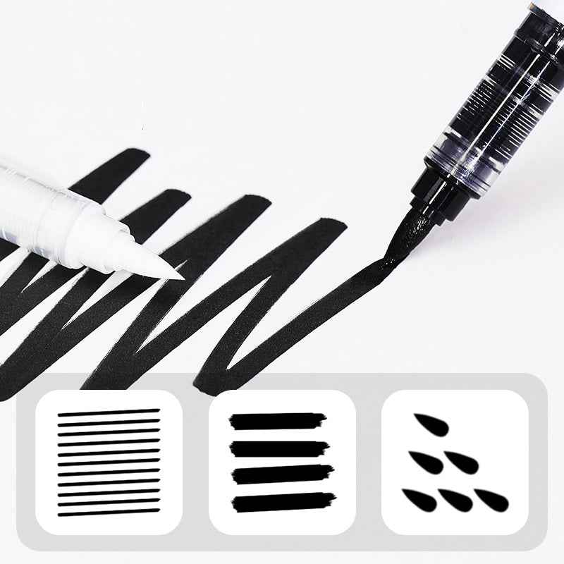 Black White Brush Tip Acrylic Paint Marker Pens Set, 10 Pack