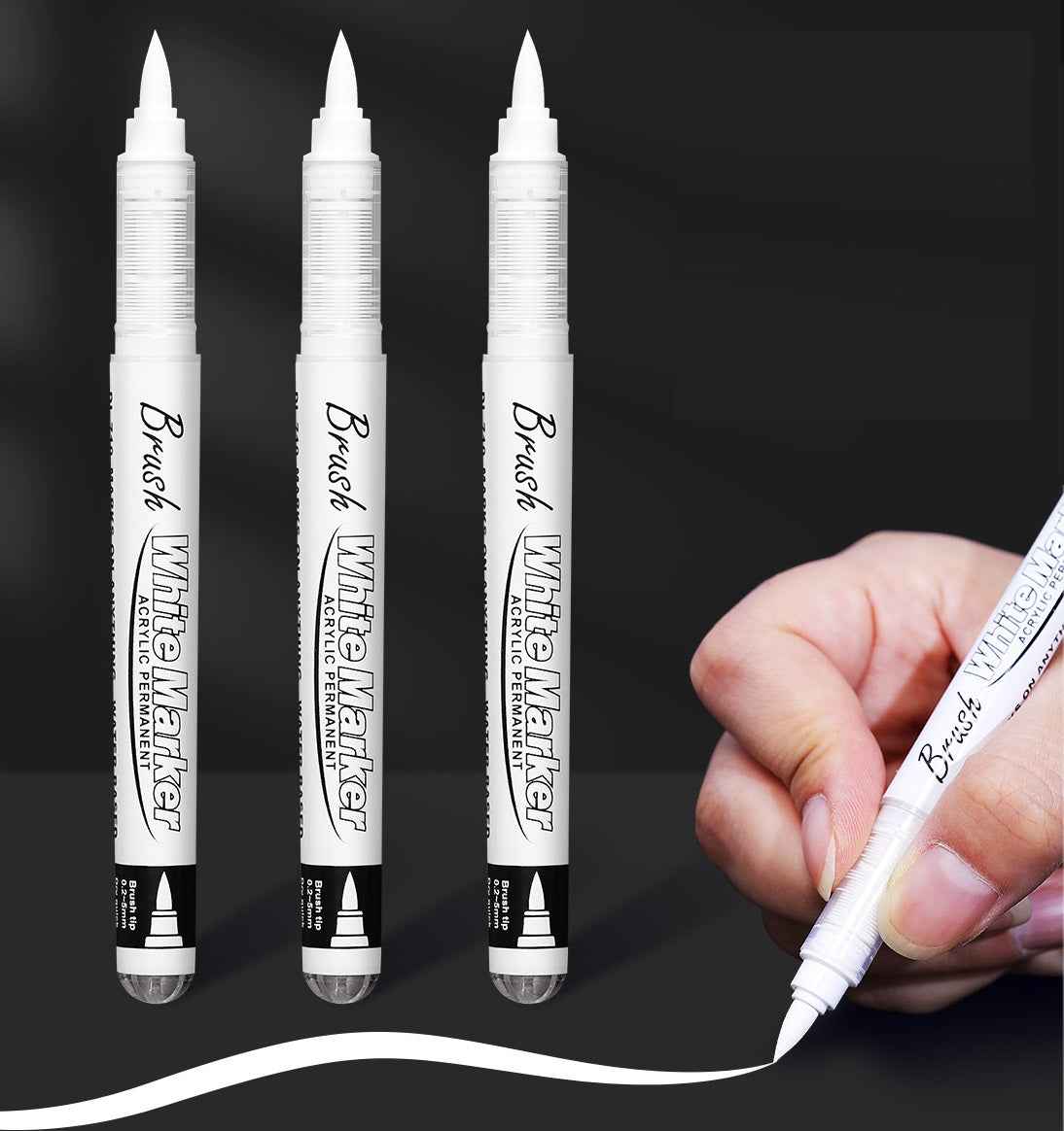 Black White Brush Tip Acrylic Paint Marker Pens Set, 10 Pack