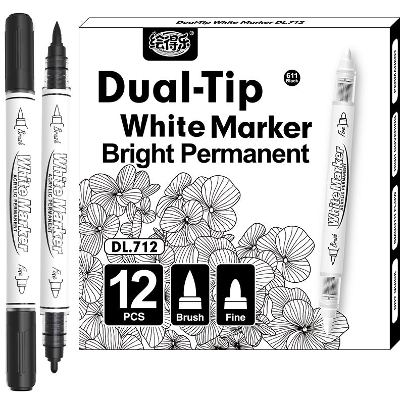 Transon Black White Acrylic Markers 12-Pack