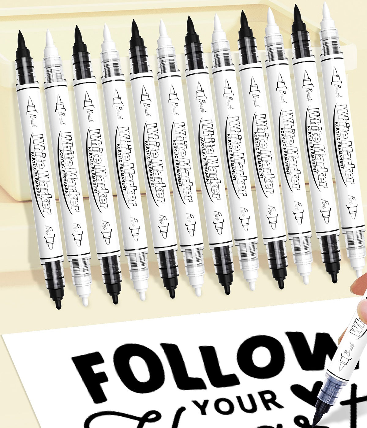 Transon Black White Acrylic Markers 12-Pack