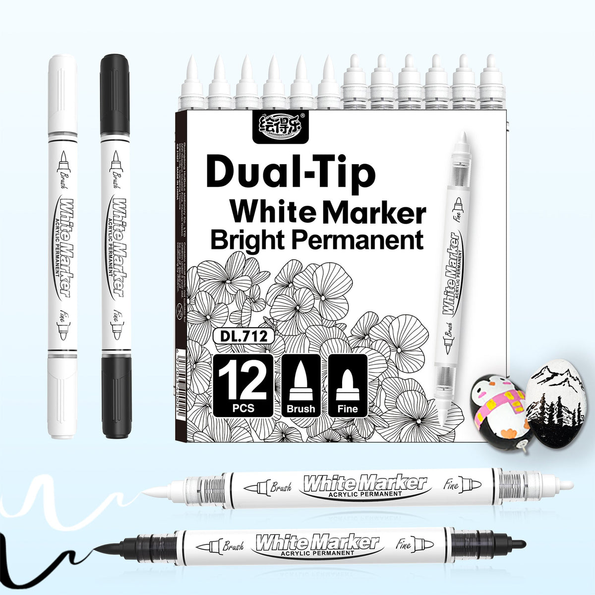 Transon Black White Acrylic Markers 12-Pack
