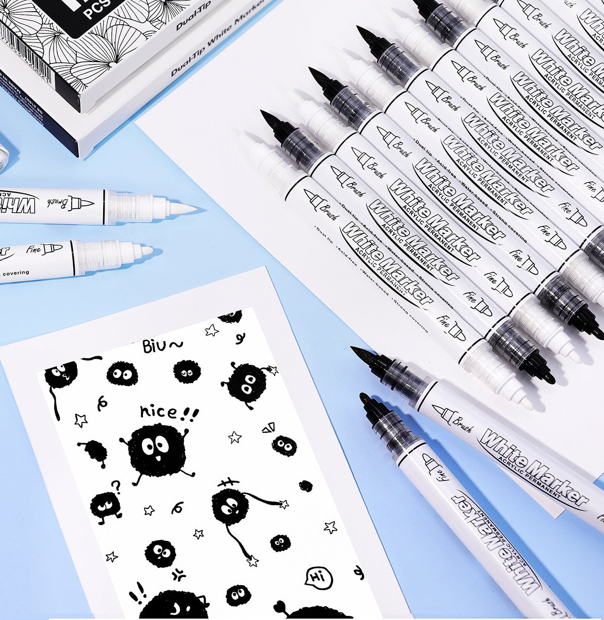 Transon Black White Acrylic Markers 12-Pack