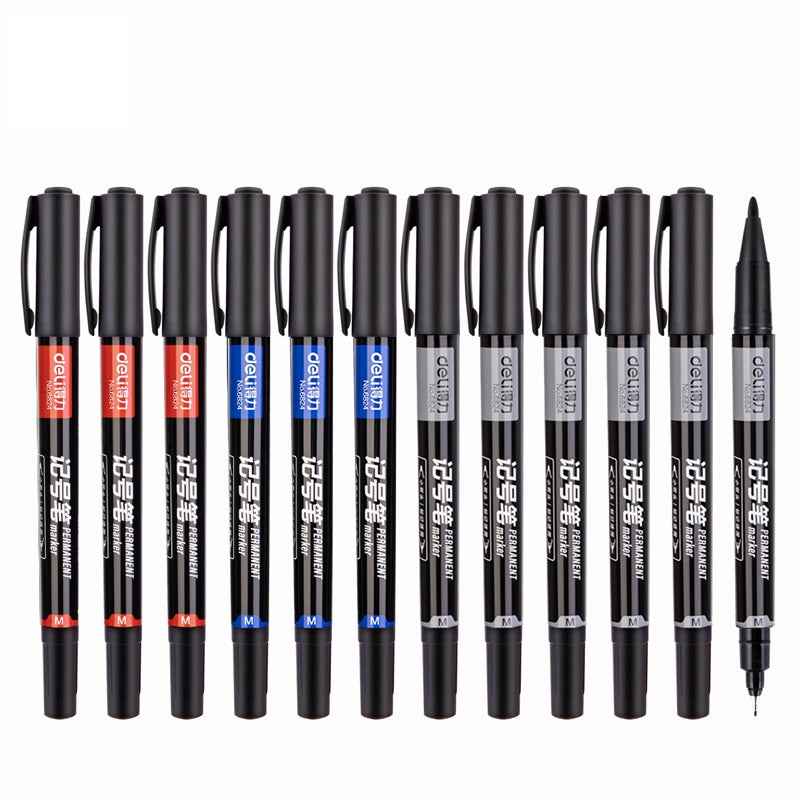 DELI Dual Tip Permanent Art Marker Pen,Fine & Ultra Fine Tip,12 Pack - TTpen